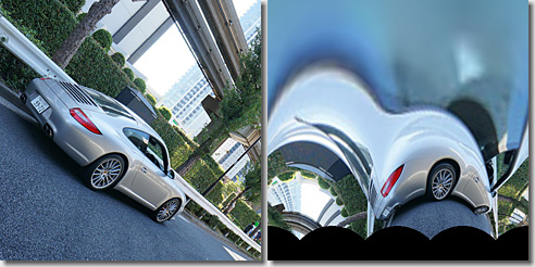 OpenCV, Log-Polar Transform, Porsche 911 Carrera S, Result degrees 45