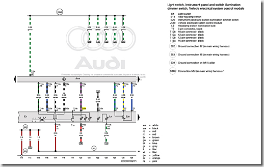 Audi R8 Light Switch Unit, Circuit Diagram