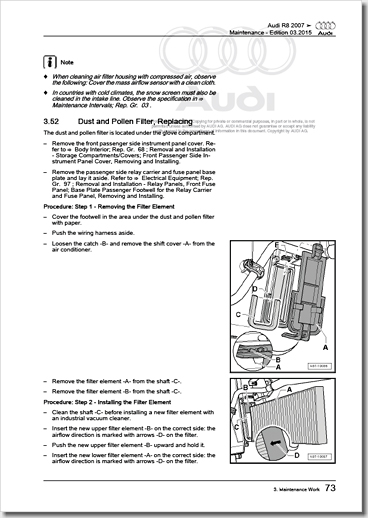 Air Conditioner Filter Replacement, Audi R8, A/C Unit